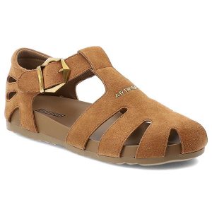Sandały damskie Artiker, cholewka ze skóry naturalnej zamszowej pasek wokół kostki z regulacją na klamrę, brązowe, 58C0329. Brązowe sandały ARTIKER, bez wzorów, ze skóry, bez obcasa, bez zapięcia. Za 239,00 zł.