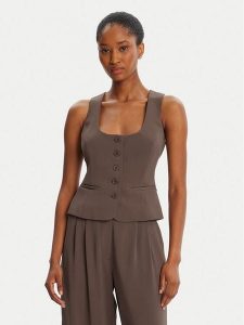 Bardot Kamizelka Azilla Button 60003TB Brązowy Regular Fit. Brązowe kamizelki Bardot, bez wzorów, z syntetyku, bez kołnierzyka, bez ramiączek, bez kaptura. Za 289,99 zł.