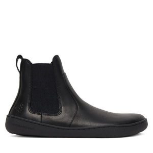 Sztyblety Vivo Barefoot. Czarne botki Vivo Barefoot, bez wzorów, bez obcasa, na płaskiej podeszwie, bez zapięcia. Za 549,99 zł.