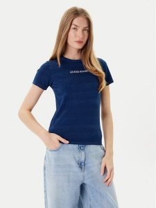 Guess Jeans T-Shirt W5GI41 KCTL1 Granatowy Slim Fit. Niebieskie t-shirty Guess Jeans, xl, z aplikacjami, z bawełny, bez kołnierzyka, bez ramiączek. Za 129,99 zł.
