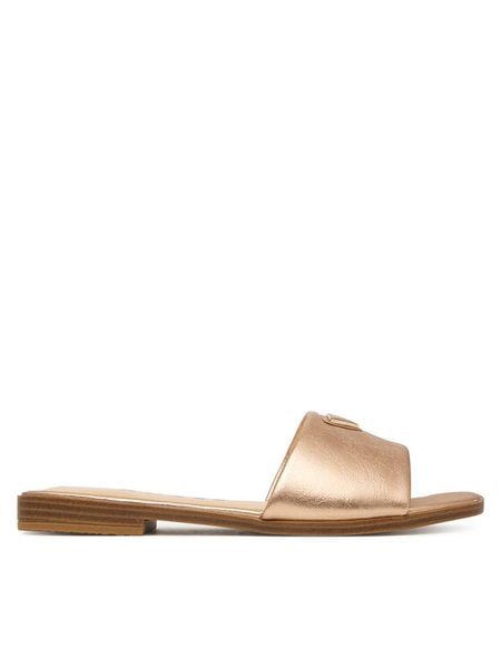 Guess Klapki FLJRMA LEL19 Różowy. Czerwone klapki Guess, z aplikacjami, ze skóry, bez obcasa. Za 291,99 zł.