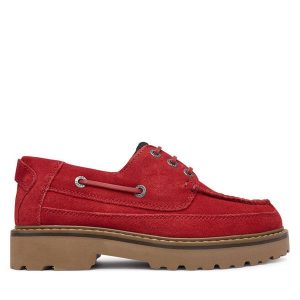 Półbuty Tommy Jeans. Czerwone półbuty Tommy Jeans, bez wzorów, z jeansu, bez obcasa, na płaskiej podeszwie, bez zapięcia. Za 486,99 zł.