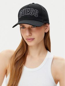 Guess Czapka z daszkiem W5GZ15 WEGD0 Czarny. Czarne czapki Guess, z aplikacjami, z bawełny. Za 79,99 zł.