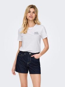 ONLY Koszulka "Lucia" w kolorze białym rozmiar: XS. Białe bluzki ONLY, xs, bez wzorów, z bawełny, bez kołnierzyka, bez ramiączek. Za 52,67 zł.