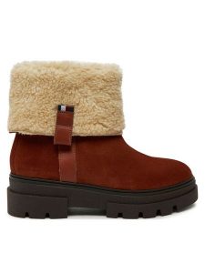 Tommy Hilfiger Botki Faux Fur Suede Roll-Down Boot FW0FW08158 Brązowy. Brązowe botki TOMMY HILFIGER, bez wzorów, ze skóry, bez obcasa, na płaskiej podeszwie, bez zapięcia. Za 449,99 zł.