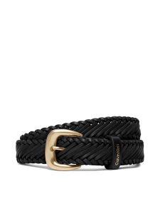 Calvin Klein Pasek Damski Braided Logo Buckle 25Mm LV04F7087G Czarny. Czarne paski Calvin Klein, bez wzorów, ze skóry. Za 269,99 zł.