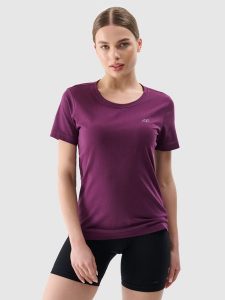 4F T-shirt regular gładki damski - fioletowy L. Fioletowe t-shirty 4f, l, bez wzorów, z bawełny, bez kołnierzyka, bez ramiączek. Za 49,99 zł.