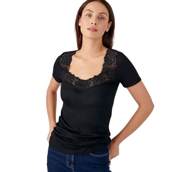 Koszulka damska Damart Thermolactyl. Czarne bluzki DAMART, bez wzorów, ze skóry, bez ramiączek. Za 190,50 zł.