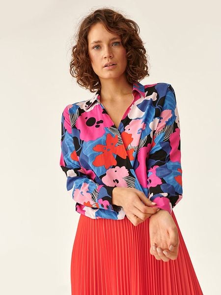 TATUUM Bluzka w kolorze niebiesko-różowym rozmiar: 40. Niebieskie bluzki Tatuum, s, bez wzorów, z wiskozy, klasyczne, bez kołnierzyka, bez ramiączek. Za 95,92 zł.