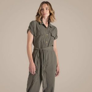 Damski jumpsuit Craghoppers NosiLife Hauku. Zielone kombinezony Craghoppers, na lato, s, bez wzorów, z poliamidu, eleganckie, bez kołnierzyka, bez ramiączek. Za 418,60 zł.