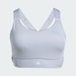 Biustonosz FastImpact Luxe Run High-Support. Szare buty sportowe ADIDAS, bez wzorów, z materiału, bez zapięcia, na fitness i siłownię. Za 349,00 zł.