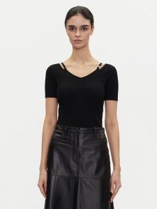 HUGO Bluzka Shata 50538223 Czarny Slim Fit. Czarne bluzki Hugo, xl, bez wzorów, z wiskozy, bez kołnierzyka, bez ramiączek. Za 389,99 zł.