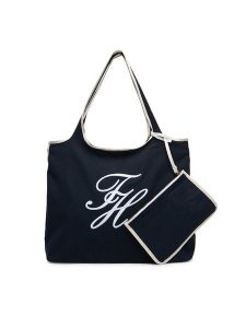 Tommy Hilfiger Torebka Th Summer Tote Canvas AW0AW18398 Granatowy. Niebieskie shopper bag TOMMY HILFIGER, bez wzorów, z materiału, bez dodatków. Za 409,99 zł.