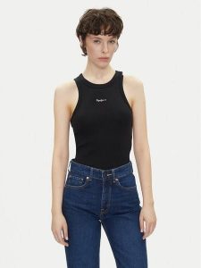 Pepe Jeans Top Marian PL506035 Czarny Slim Fit. Czarne topy Pepe Jeans, s, bez wzorów, z bawełny, bez kołnierzyka, bez ramiączek. Za 99,99 zł.