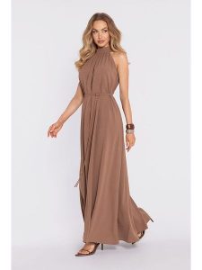 Made of emotion Sukienka w kolorze brązowym rozmiar: onesize. Brązowe sukienki Made Of Emotion, bez wzorów, z tkaniny, bez kołnierzyka, bez ramiączek, maxi. Za 244,99 zł.