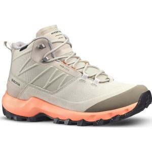 Buty turystyczne damskie Quechua MH500 Mid wodoodporne. Brązowe buty trekkingowe QUECHUA, z kauczuku, bez zapięcia. Za 329,99 zł.