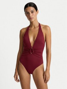 Guess Strój kąpielowy E6GJ16 KF590 Bordowy. Czerwone stroje jednoczęściowe Guess, z aplikacjami, z syntetyku. Za 369,99 zł.