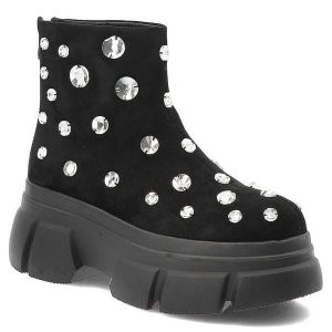 Czarne Botki S.Barski Modne Buty Damskie Na Platformie. Czarne botki S.BARSKI, na zimę, bez wzorów, z materiału, bez obcasa, na platformie, bez zapięcia. Za 254,99 zł.