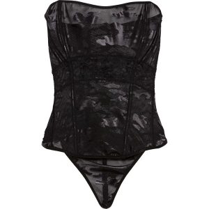 Gorset + stringi (2 części) bonprix czarny. Komplety bielizny marki bonprix. Za 54,99 zł.