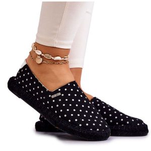 Damskie Espadryle W Groszki Big Star JJ274867 Czarne. Czarne espadryle bez wzorów, z gumy, bez obcasa. Za 182,49 zł.