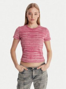 Guess T-Shirt W6RP42 KCTT1 Różowy Regular Fit. Czerwone t-shirty Guess, l, z aplikacjami, z bawełny, bez kołnierzyka, bez ramiączek. Za 199,99 zł.