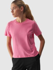 4F T-shirt regular gładki damski - różowy S. Czerwone t-shirty 4f, s, bez wzorów, z bawełny, bez kołnierzyka, bez ramiączek. W wyprzedaży za 29,99 zł.