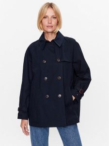 Tommy Hilfiger Płaszcz przejściowy WW0WW38943 Granatowy Regular Fit. Niebieskie płaszcze TOMMY HILFIGER, bez wzorów, z bawełny, bez kaptura. Za 969,99 zł.