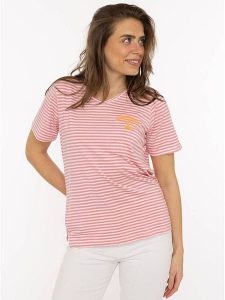 Zwillingsherz Koszulka w kolorze biało-jasnoróżowym rozmiar: M. Brązowe bluzki Zwillingsherz, m, bez wzorów, z wiskozy, bez kołnierzyka, bez ramiączek. Za 82,99 zł.