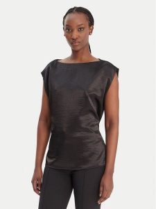 Guess Bluzka W6RH19 W2612 Czarny Regular Fit. Czarne bluzki Guess, m, z aplikacjami, z syntetyku, bez kołnierzyka, bez ramiączek. Za 349,99 zł.