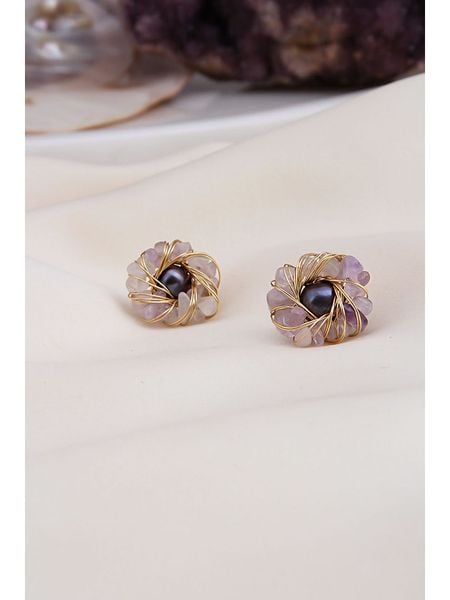 Pierres delicates Kolczyki-wkrętki z perłami w kolorze tahiti rozmiar: onesize. Różowe kolczyki Pierres delicates, z ametystem, z mosiądzu. Za 104,64 zł.