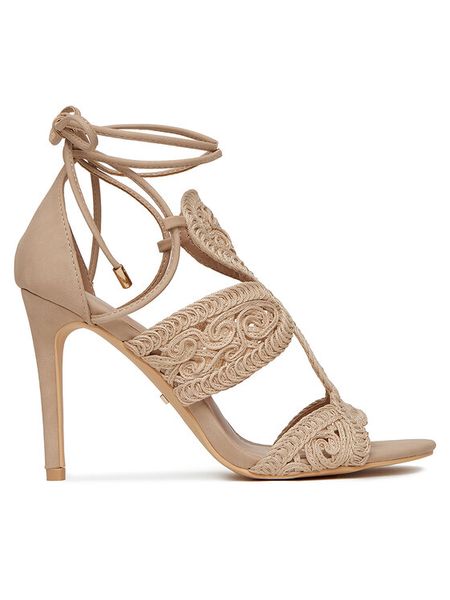 DeeZee Sandały LB8552-1 Beżowy. Brązowe sandały DeeZee, bez wzorów, z materiału, bez obcasa, na szpilce, bez zapięcia. Za 159,99 zł.