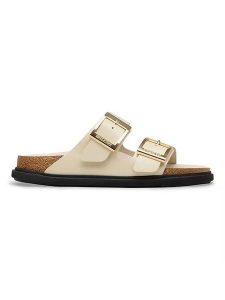 Birkenstock Skórzane klapki "Arizona" w kolorze kremowym rozmiar: 40. Brązowe klapki Birkenstock, bez wzorów, z otwartym noskiem, bez obcasa. Za 494,95 zł.