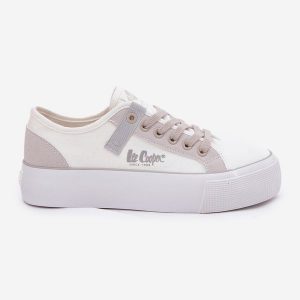 Trampki Damskie Na Platformie Lee Cooper LCW-25-31-3479L Biało-Szare białe. Białe trampki bez wzorów, bez zapięcia. Za 197,76 zł.