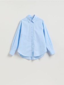 Koszula z ozdobnym kołnierzem - jasnoniebieski. Niebieskie koszule Reserved, l, bez wzorów, z bawełny, bez kołnierzyka, bez ramiączek. Za 119,99 zł.