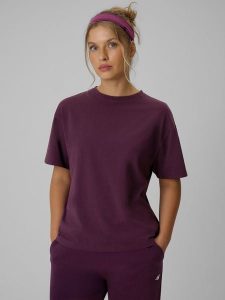 4F T-shirt loose gładki damski - fioletowy S. Fioletowe t-shirty 4f, s, bez wzorów, z bawełny, bez kołnierzyka, bez ramiączek. Za 79,99 zł.
