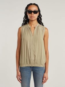 G-Star Bluzka w kolorze beżowym rozmiar: S. Brązowe bluzki G-Star, s, bez wzorów, z wiskozy, klasyczne, bez kołnierzyka, bez ramiączek. Za 126,15 zł.