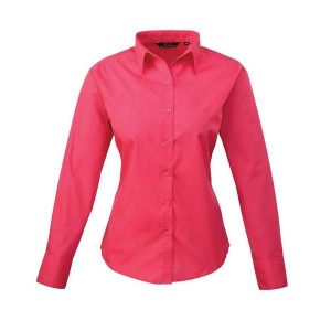 Bluzka Damska Z Długim Rękawem Z Popeliny. Czerwone bluzki PREMIER, xl, bez wzorów, casualowe, bez kołnierzyka, bez ramiączek. Za 106,99 zł.