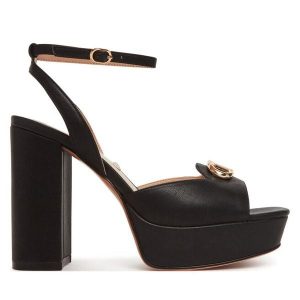 Sandały TWINSET. Czarne sandały Twinset, bez wzorów, bez obcasa, na słupku, bez zapięcia. Za 559,99 zł.