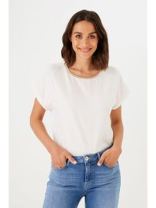 Garcia Koszulka w kolorze kremowym rozmiar: XL. Brązowe bluzki Garcia, xl, bez wzorów, bez kołnierzyka, bez ramiączek. Za 65,85 zł.