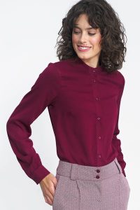 Elegancka Bluzka na Stójce - Bordowa. Czerwone bluzki Nife, xs, bez wzorów, z materiału, eleganckie, bez kołnierzyka, bez ramiączek. Za 209,90 zł.