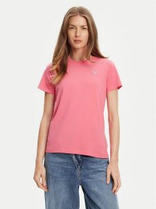 Guess Jeans T-Shirt W4YI10 J1314 Różowy Regular Fit. Czerwone t-shirty Guess Jeans, s, z aplikacjami, z bawełny, bez kołnierzyka, bez ramiączek. Za 89,99 zł.