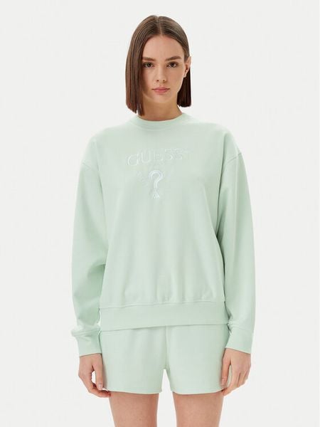 Guess Bluza V5RQ12 KC3D2 Zielony Regular Fit. Zielone bluzy Guess, xl, z aplikacjami, z bawełny, bez kaptura. Za 169,99 zł.