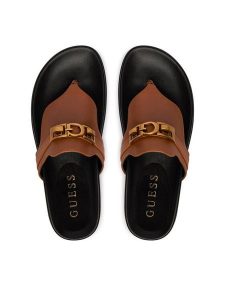Guess Japonki FLJFRR LEA03 Brązowy jasny. Brązowe klapki Guess, z aplikacjami, ze skóry, bez obcasa. Za 477,99 zł.