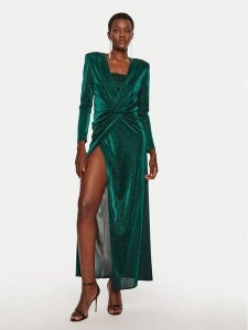 Simona Corsellini Sukienka wieczorowa A24CEAB045 Zielony Slim Fit. Zielone sukienki SIMONA CORSELLINI, bez wzorów, z syntetyku, wizytowe, bez kołnierzyka, bez ramiączek. Za 649,99 zł.