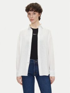 Pepe Jeans Koszula Chipper PL304993 Biały Loose Fit. Białe koszule Pepe Jeans, xs, bez wzorów, z bawełny, bez kołnierzyka, bez ramiączek. Za 209,99 zł.