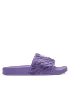 Guess Klapki E4GZ25 BB00F Fioletowy. Fioletowe klapki Guess, z aplikacjami, z tworzywa sztucznego, bez obcasa. Za 129,99 zł.
