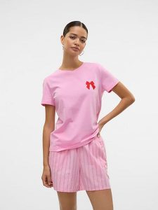 Vero Moda Koszulka w kolorze jasnoróżowym rozmiar: S. Różowe bluzki Vero Moda, s, bez wzorów, z bawełny, bez kołnierzyka, bez ramiączek. Za 48,28 zł.