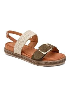 Sixth Sens Sandały w kolorze oliwkowo-kremowo-jasnobrązowym rozmiar: 40. Brązowe sandały Sixth Sens, bez wzorów, z otwartym noskiem, bez obcasa, bez zapięcia. Za 113,99 zł.