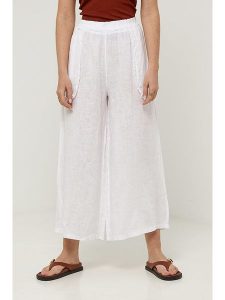 Rodier Lin Lniane spodnie w kolorze białym rozmiar: XL/XXL. Białe spodnie z wysokim stanem Rodier Lin, bez wzorów, ze lnu, z podwyższonym stanem. Za 145,26 zł.