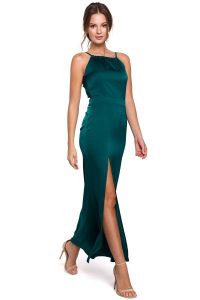 Zielona Maxi Sukienka z Dekoltem Holter Neck. Zielone sukienki MAKEOVER, l, bez wzorów, z elastanu, wizytowe, bez kołnierzyka, bez ramiączek, maxi. Za 224,90 zł.